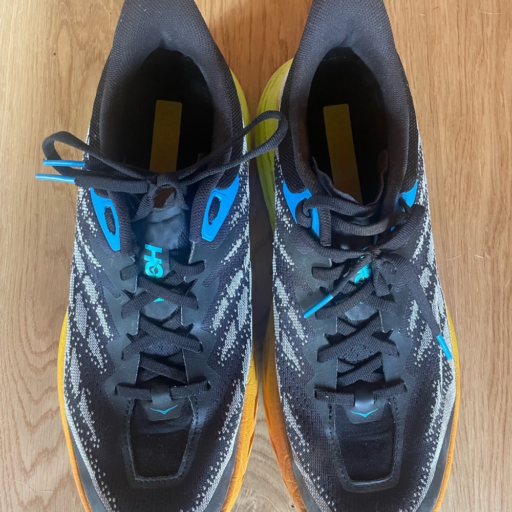 Hoka One One Black/Blue/neon womens size 10 Running Shoes - Picture 2 of 3